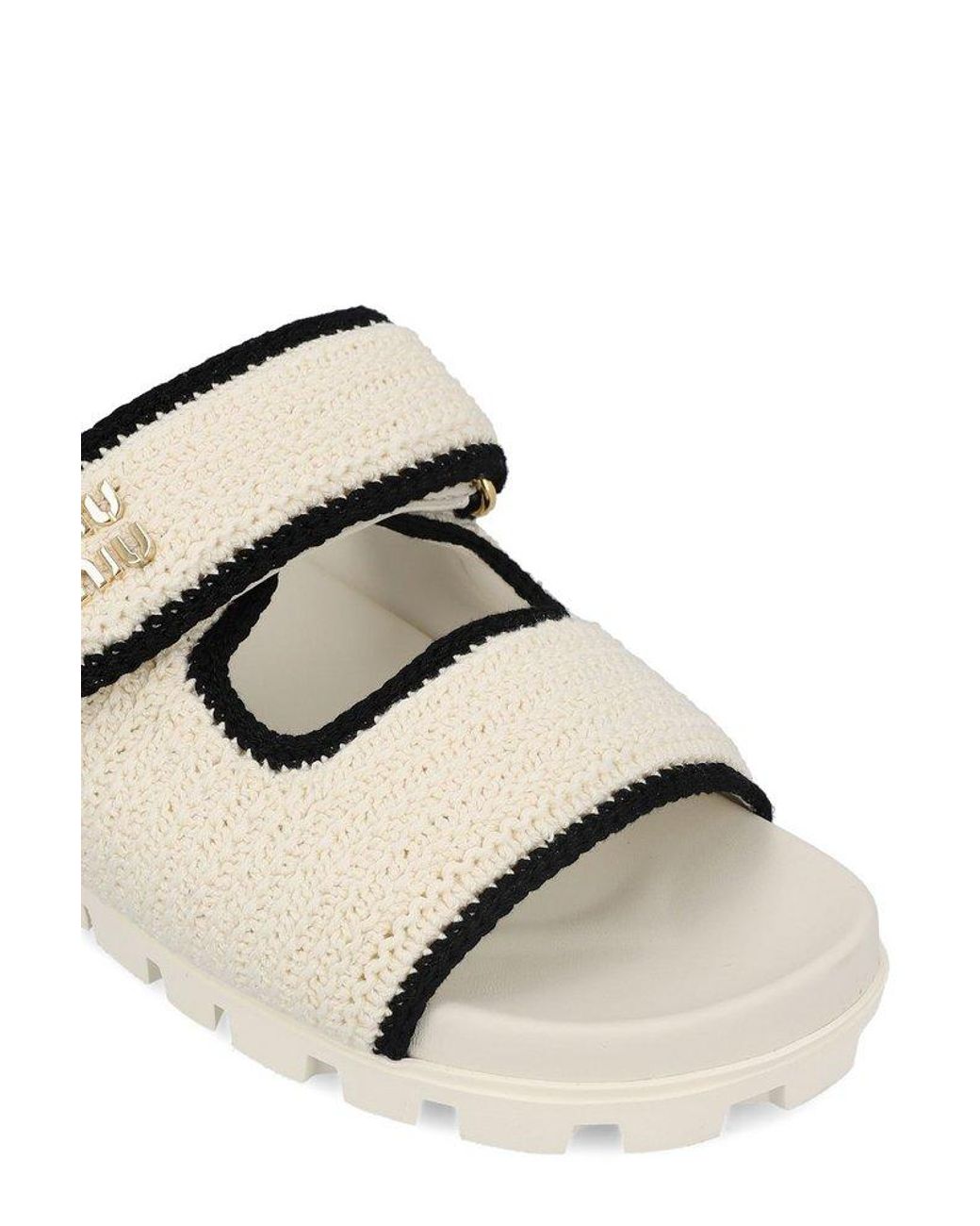 Miu Miu Logo-lettering Slip-on Sandals in Black | Lyst