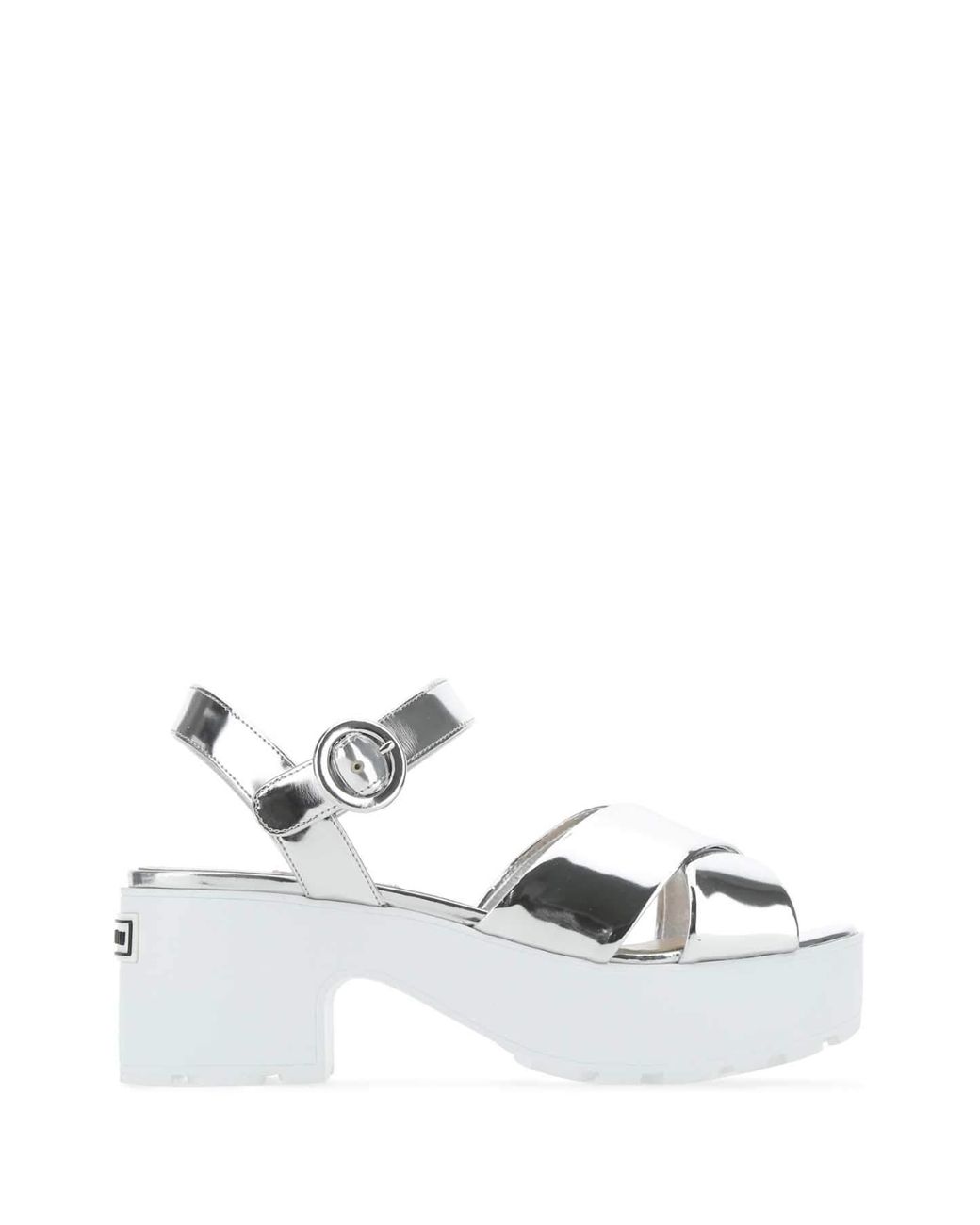 Miu Miu Leather Crossed Strap Chunky Sole Sandals in Silver (Metallic) - Lyst