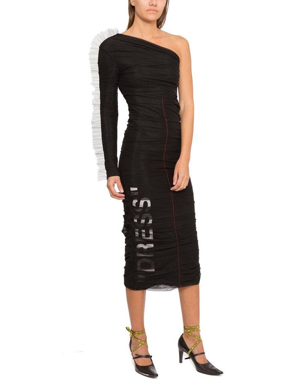 Off-White c/o Virgil Abloh Techno Satin Jacquard Midi Dress in Black Womens Clothing Dresses Cocktail and party dresses 
