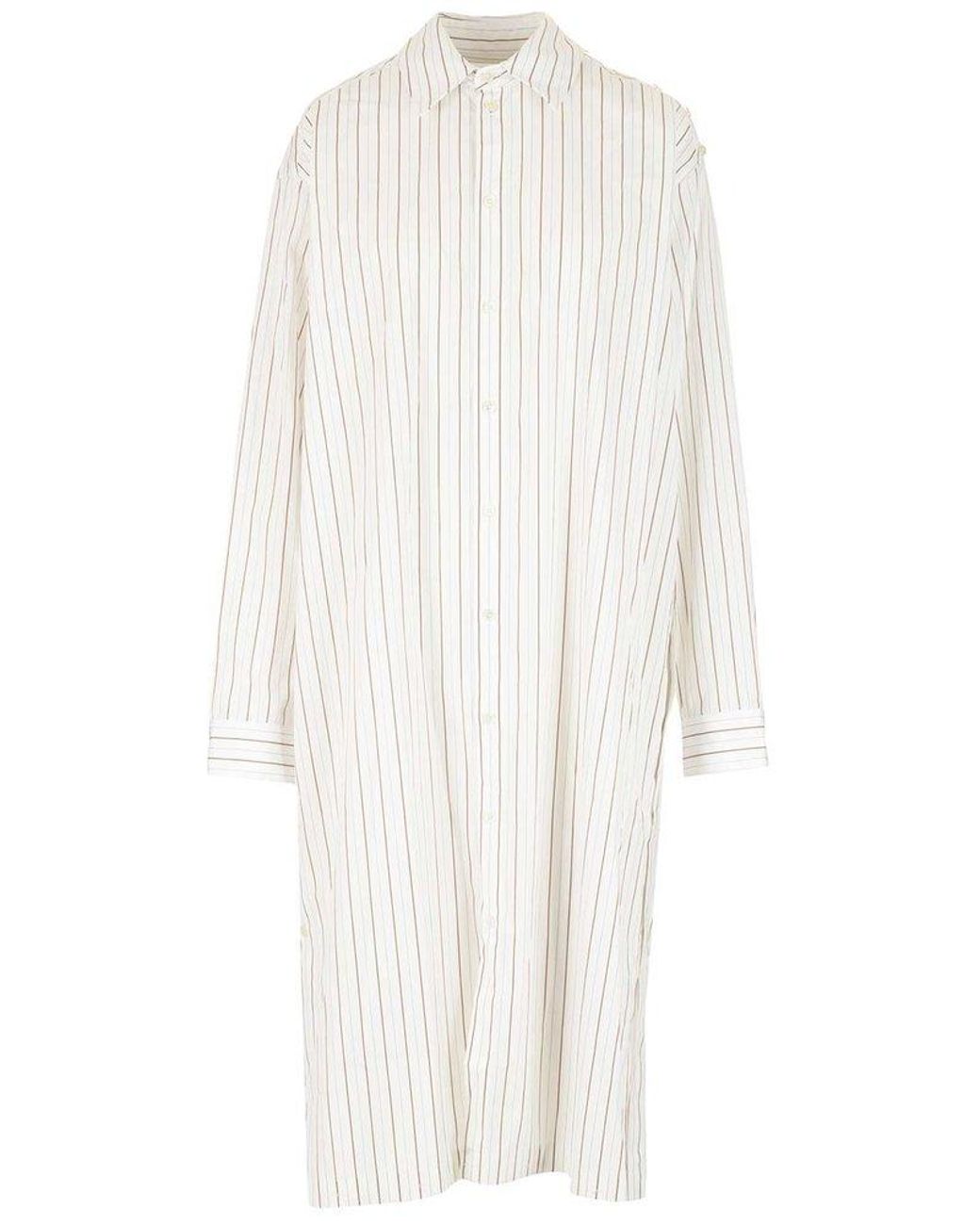 Lemaire Striped Collared Button-up Shirt Dress in White | Lyst