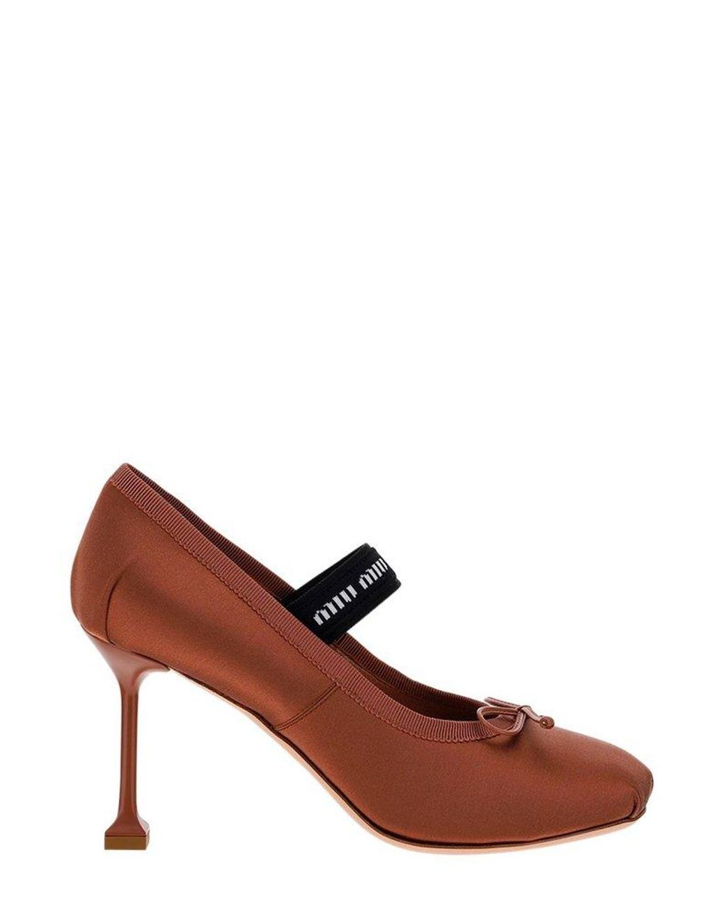 Miu Miu Logo Patch Ballet Pumps in Brown | Lyst
