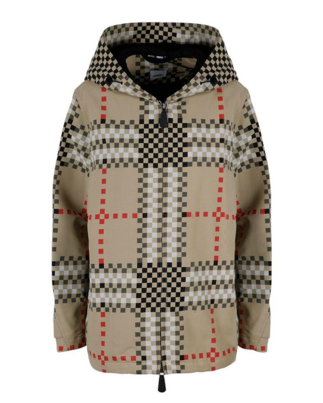 Burberry Checked Hooded Jacket in Black | Lyst