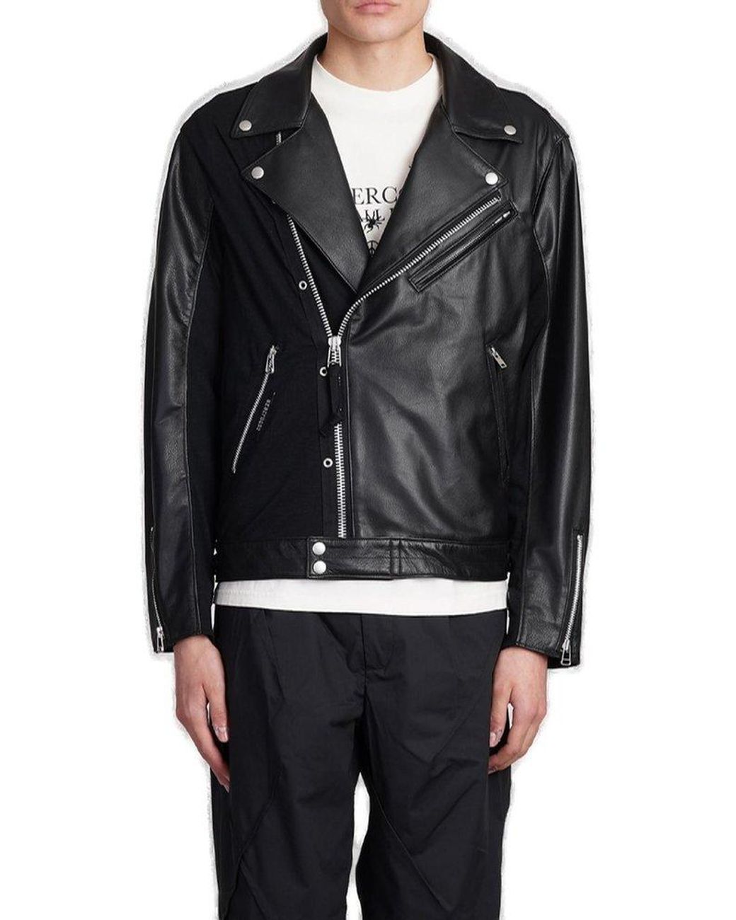 Undercover Panelled Leather Zipped Biker Jacket in Black for Men Lyst UK