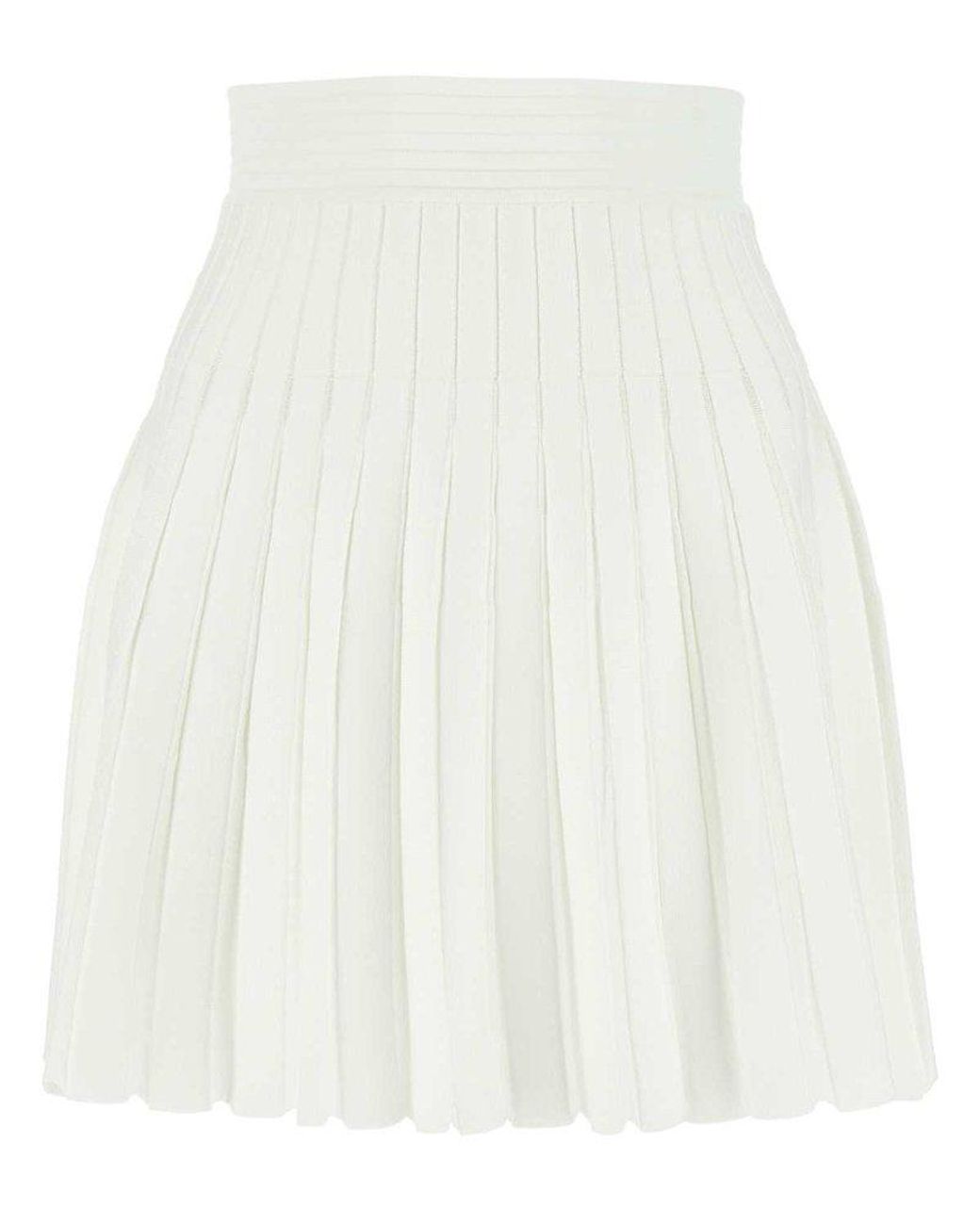 Balmain High-waist Pleated Mini Skirt in White | Lyst