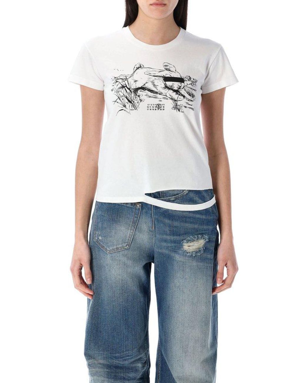 MM6 Maison Margiela ブラック Rabbit Print Tシャツ MM6 Maison Margiela Rabbit Print T-Shirt (Washed Black) – CNCPTS