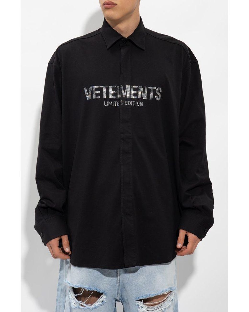 Vetements Logo Sequin Embellished Buttoned Shirt in Blue for Men | Lyst