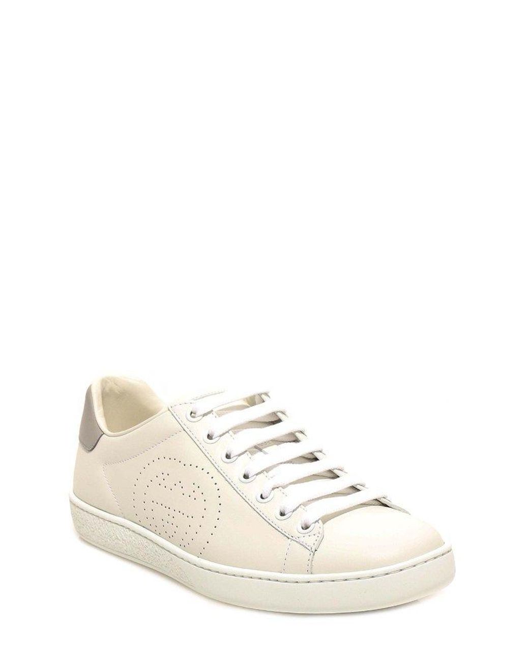 Gucci Ace Perforated Interlocking G Sneakers in Natural | Lyst
