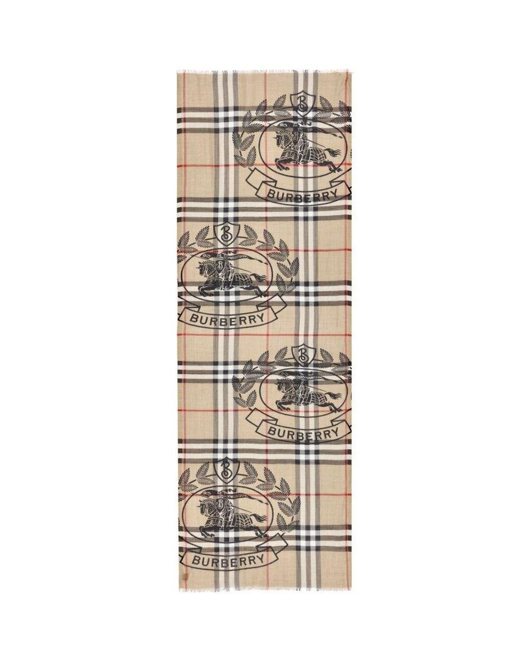 Burberry Logo Printed Checked Scarf in Natural for Men | Lyst