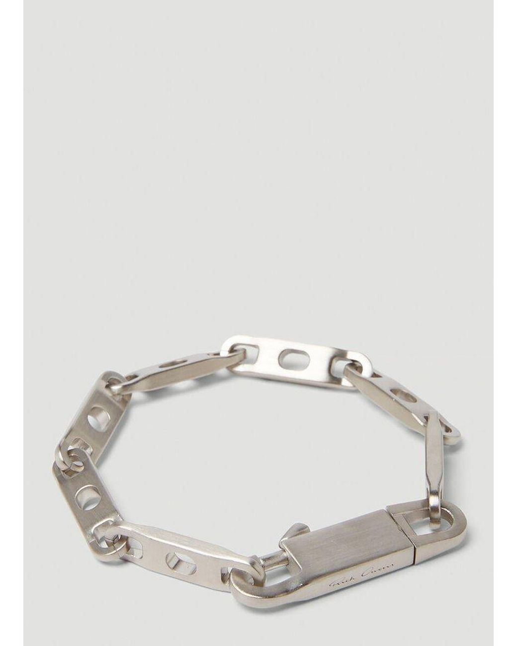 Rick Owens Logo Engraved Chain-linked Bracelet in Metallic for Men