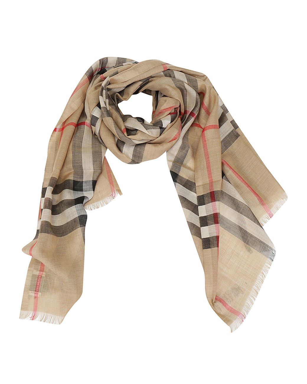 Burberry Lightweight Check Wool And Silk Scarf in Beige (Natural