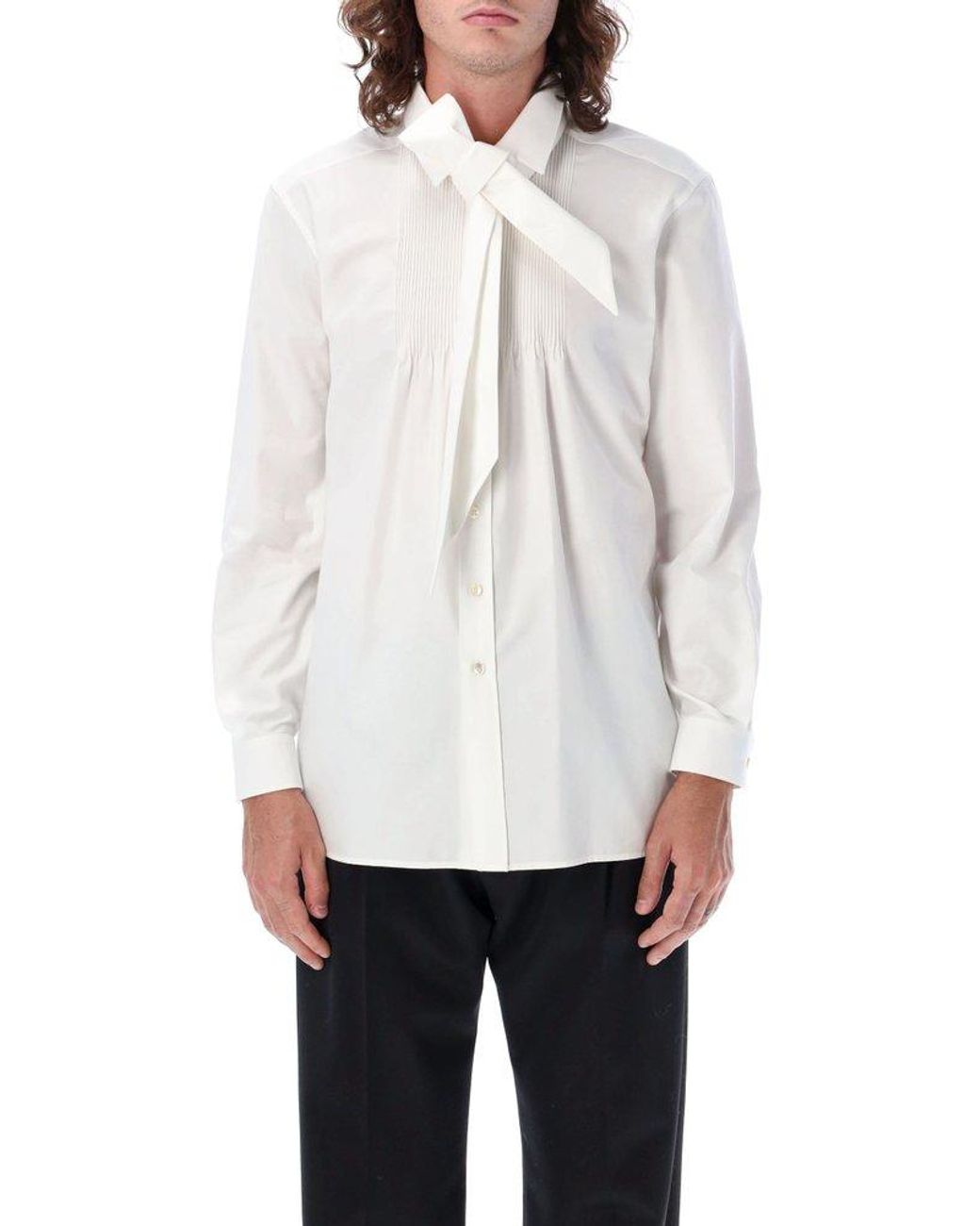 LAVALLIÈRE-NECK SHIRT IN SILK MUSLIN | Saint Laurent | YSL.com