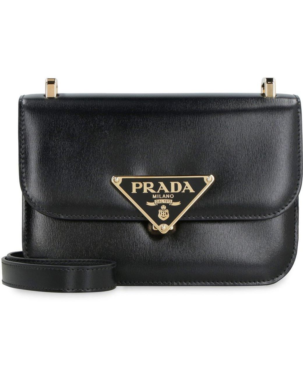 Prada Emblème Saffiano Press-stud Fastened Shoulder Bag in Black | Lyst