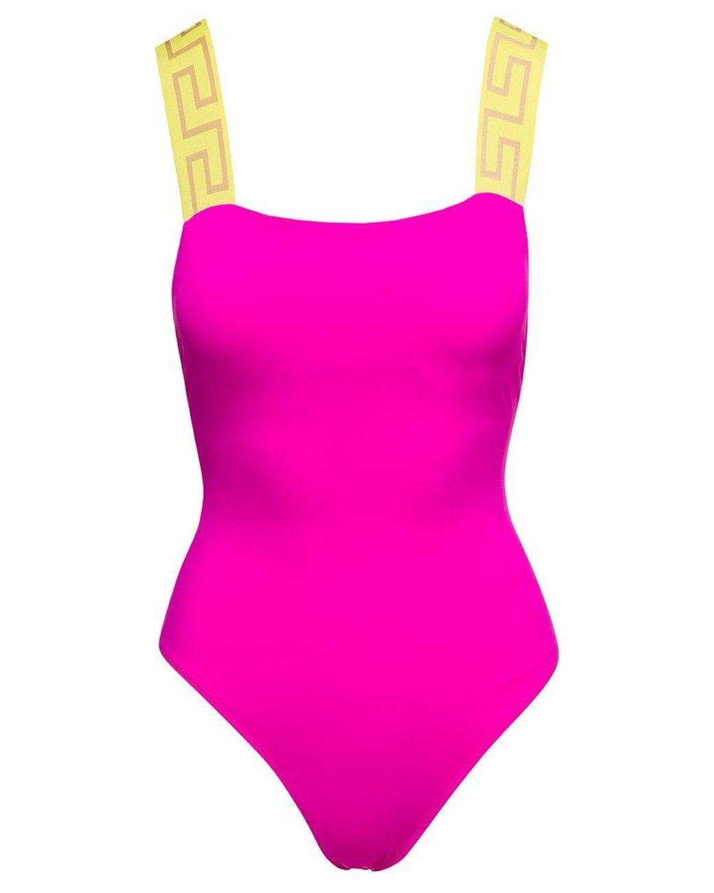 Versace Fucsia One piece Swimsuit With Greca Motif On The Straps In 