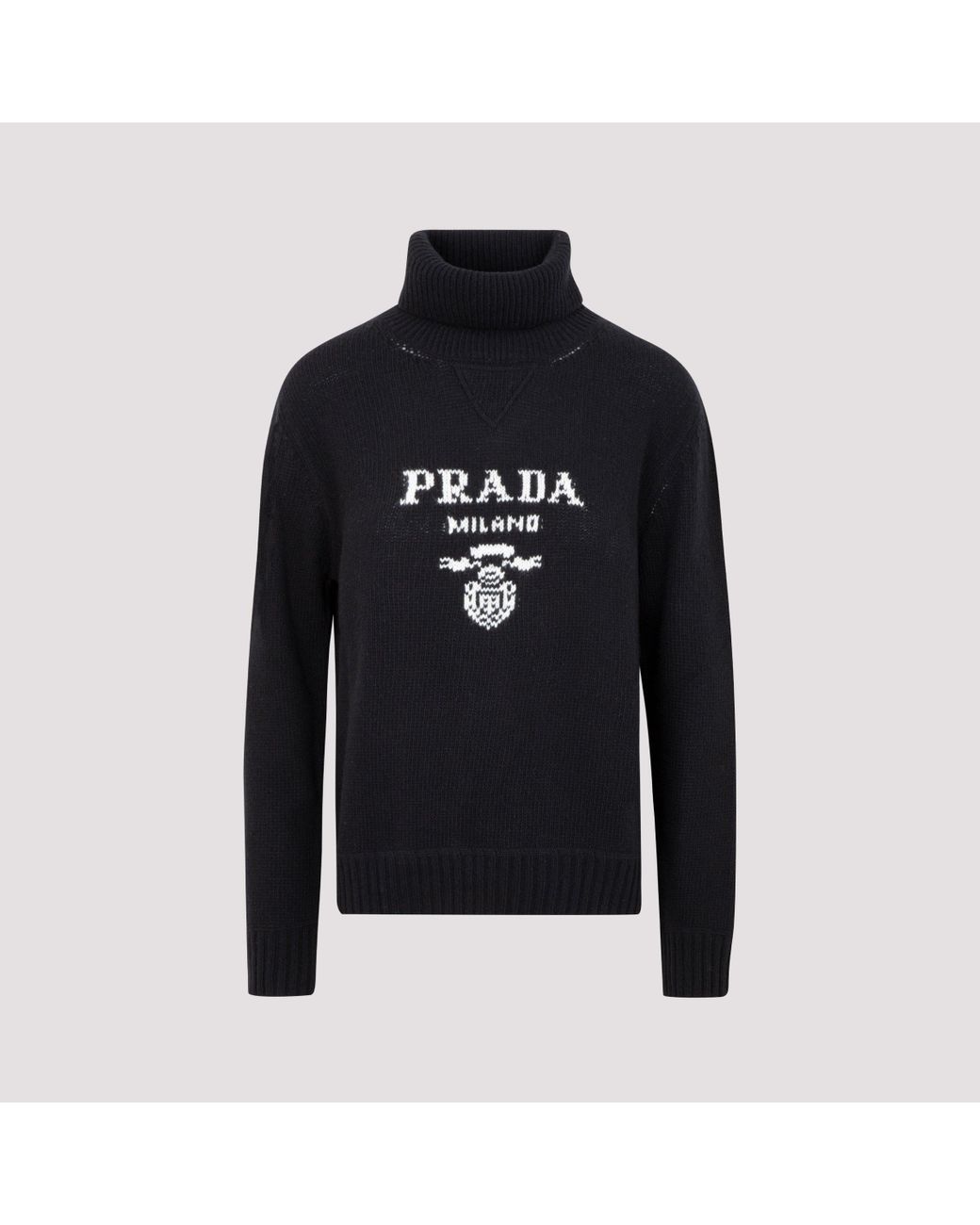 Prada Wool Logo Intarsia Turtleneck Sweater in Black - Lyst