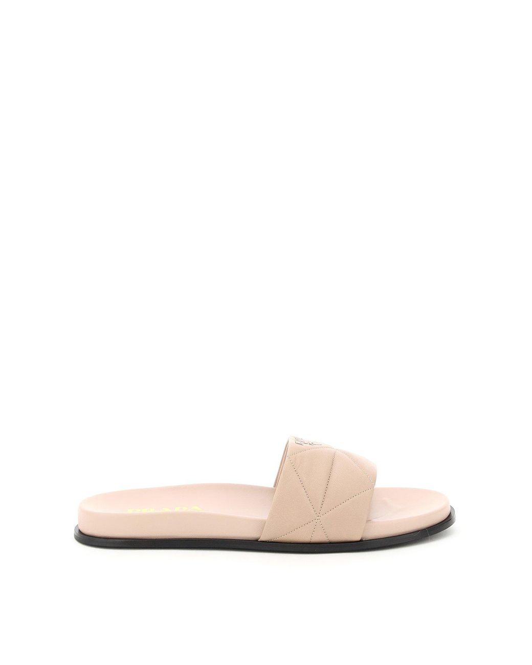 Prada Leather Logo Quilted Slides in Beige (Natural) - Lyst