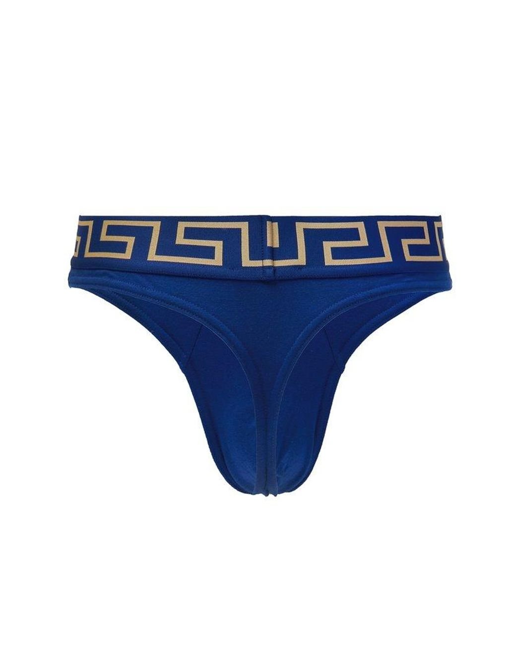 Versace Greca Border Thong Briefs in Blue for Men
