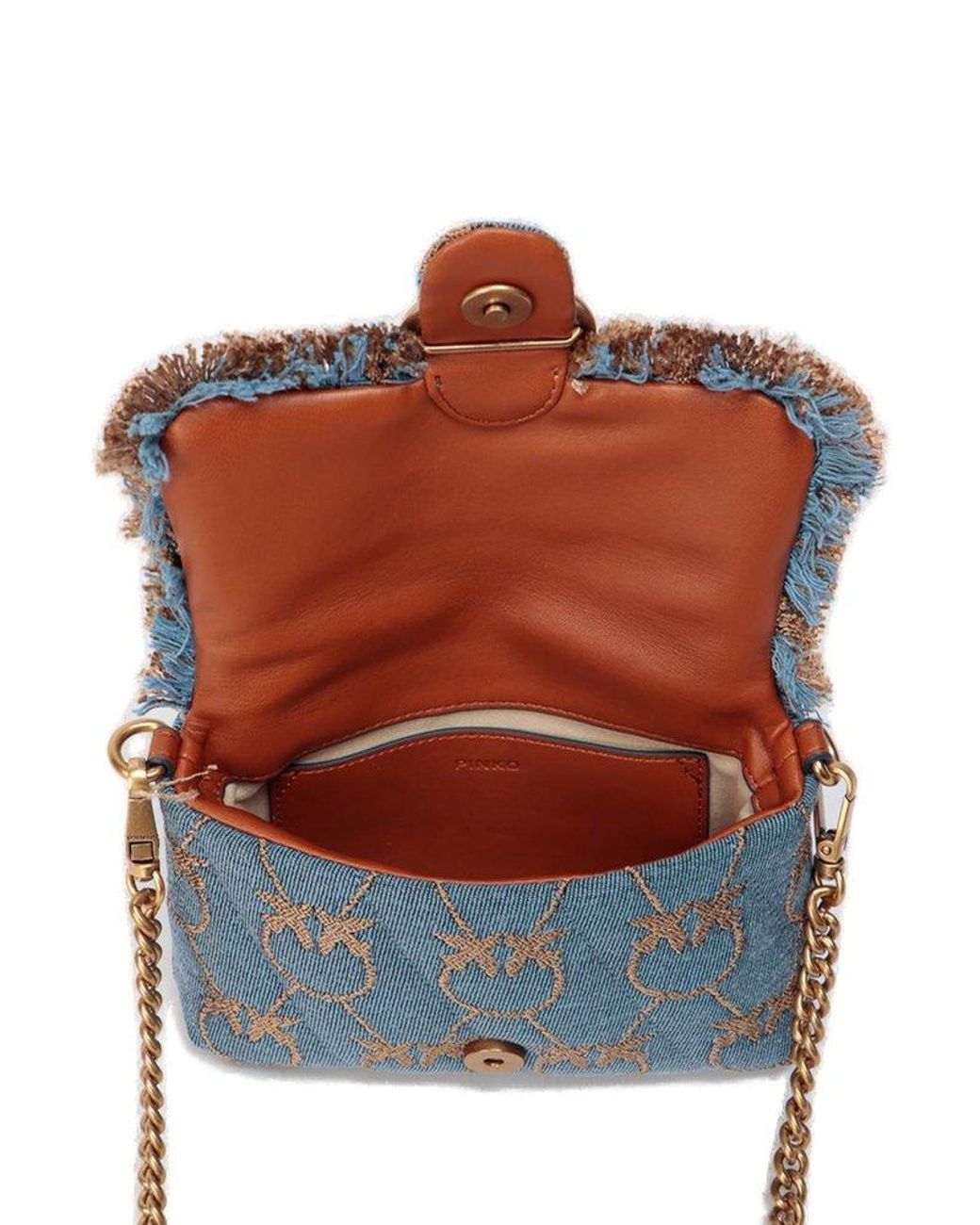 Pinko Baby Love Puff Logo Denim Crossbody Bag in Blue | Lyst
