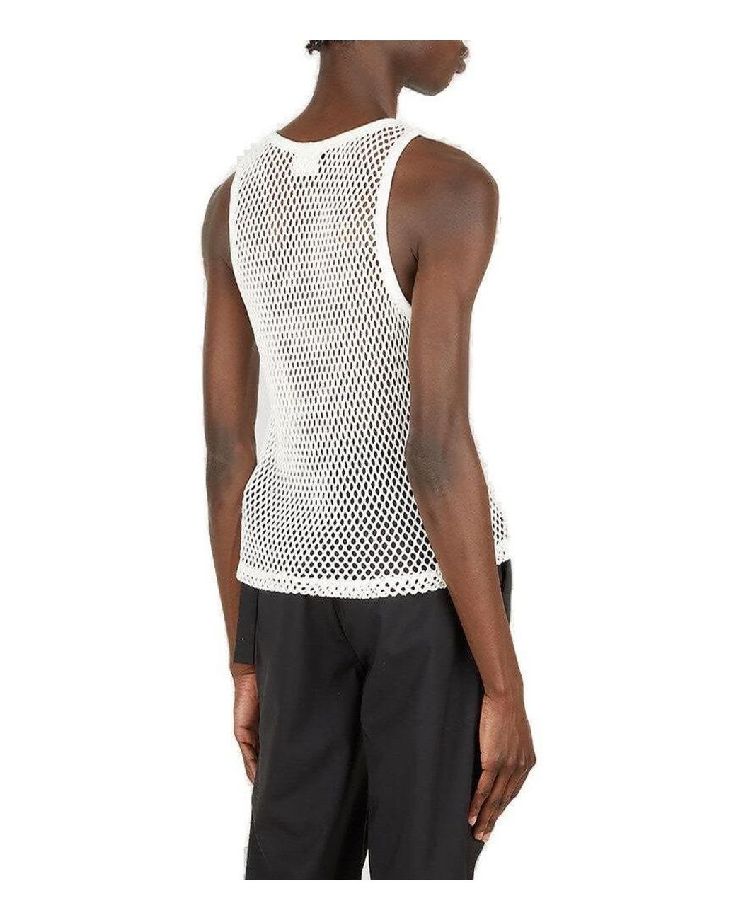 Courreges Logo Detailed Mesh Tank Top in White for Men | Lyst
