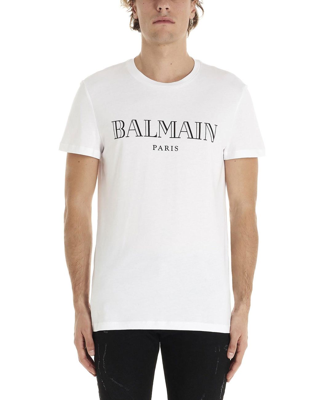 Balmain Cotton Logo Print T-shirt in White for Men - Save 64% - Lyst