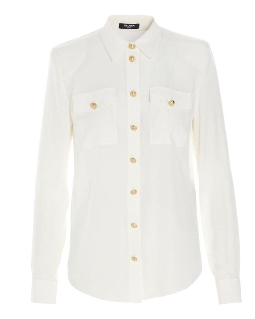 Balmain Buttoned Long-sleeved Shirt in White | Lyst