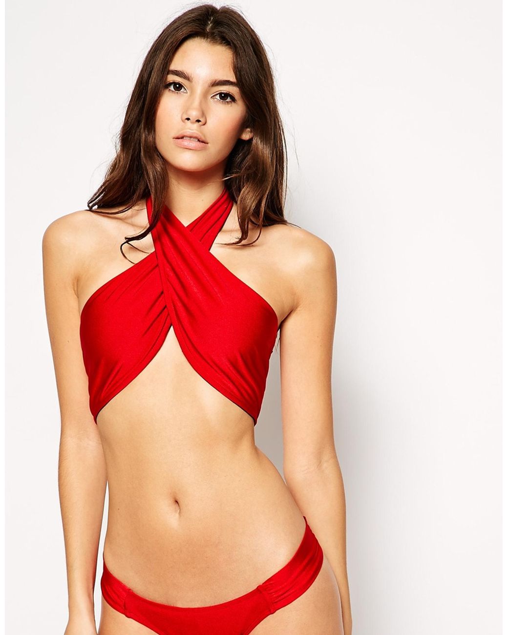 ASOS Cross Wrap Halter Bikini Top in Red | Lyst
