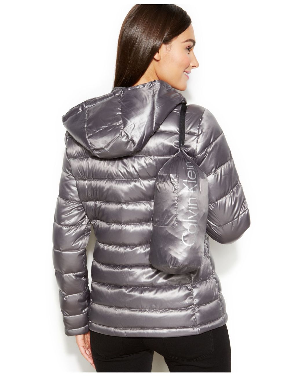 Calvin Klein Hooded Quilted Packable Down Puffer Coat in Metallic Granite  (Gray) | Lyst