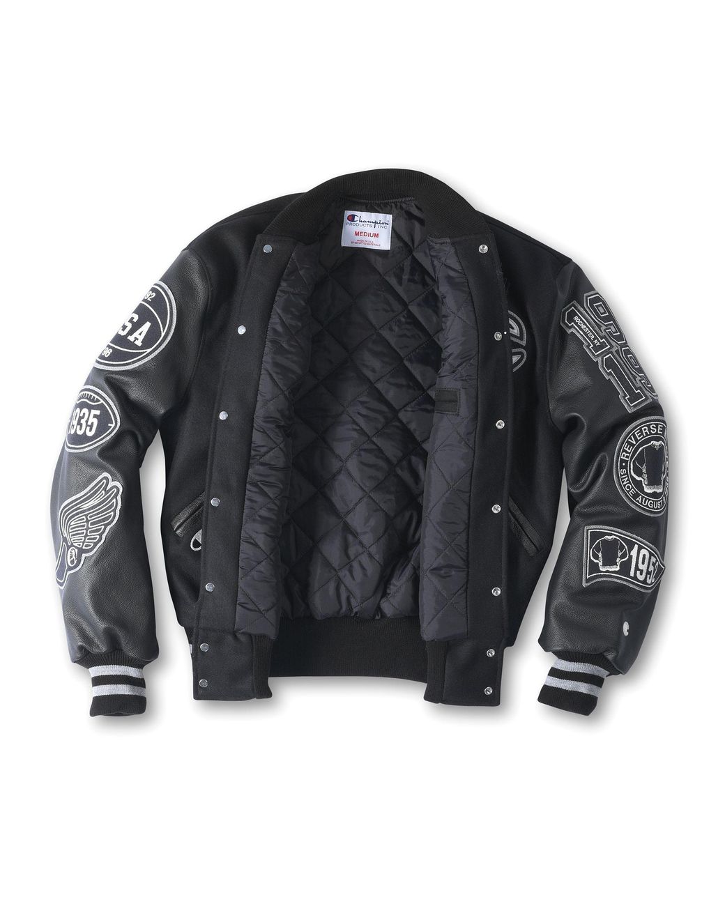Gum Orphan spænding Champion Exclusive Life® Wool Varsity Jacket With Leather Sleeves in Black  for Men | Lyst