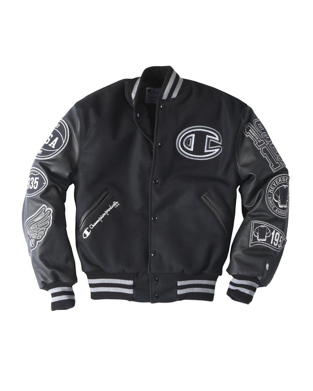 Champion Exclusive Life® Wool Varsity Jacket With Leather Sleeves in Black  for Men | Lyst
