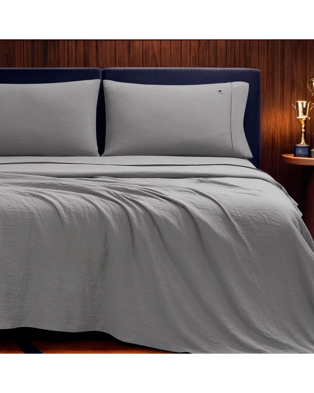 Champion Gray Embroidery Patch Microfiber Sheet Set