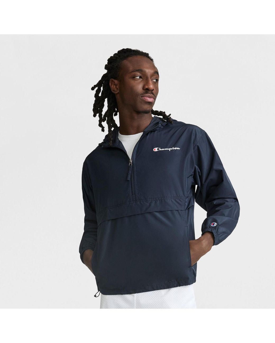 Champion Blue Stadium Packable Jacket, Script Logo for men