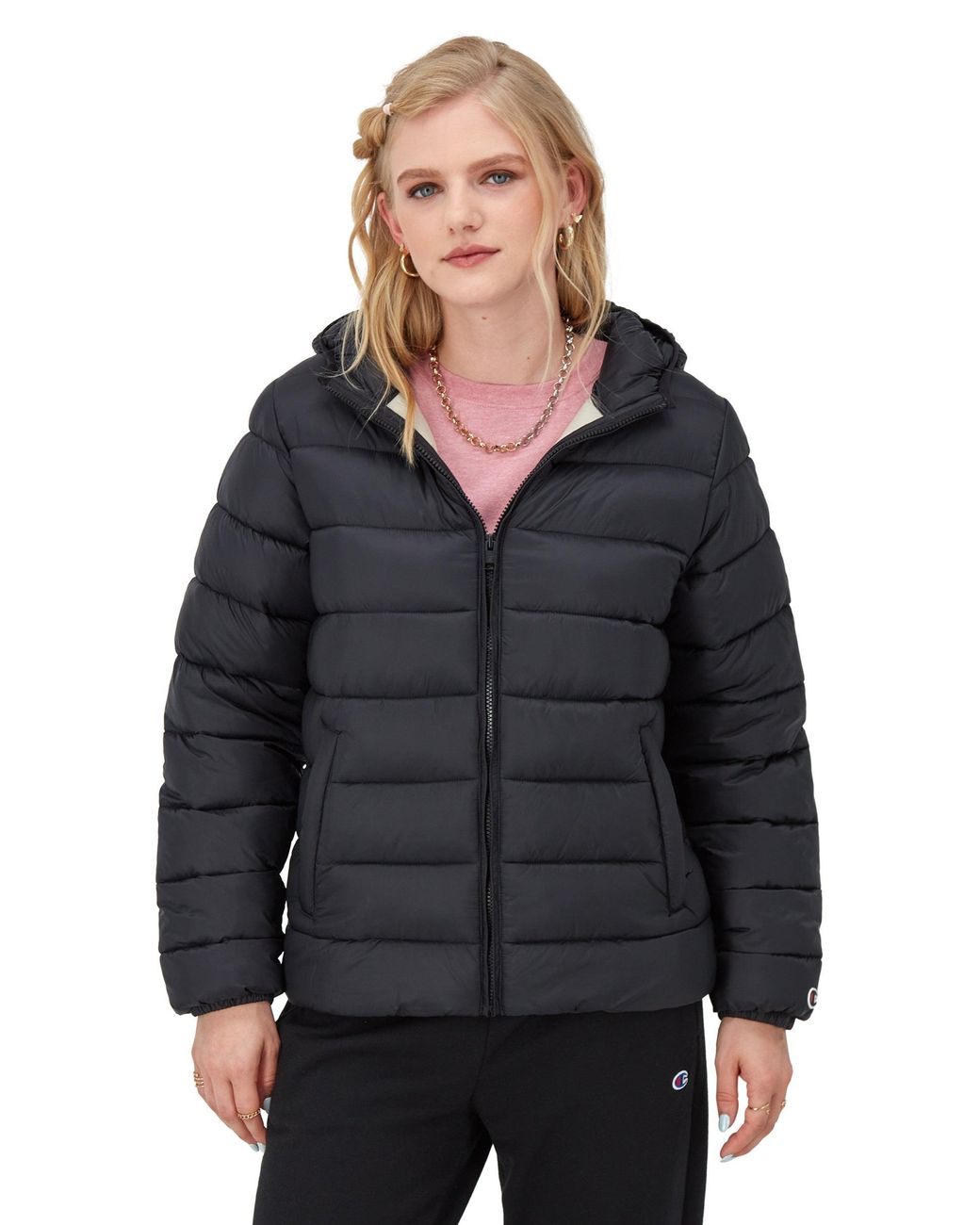 Champion Woven Ripstop Puffer Jacket in Black | Lyst