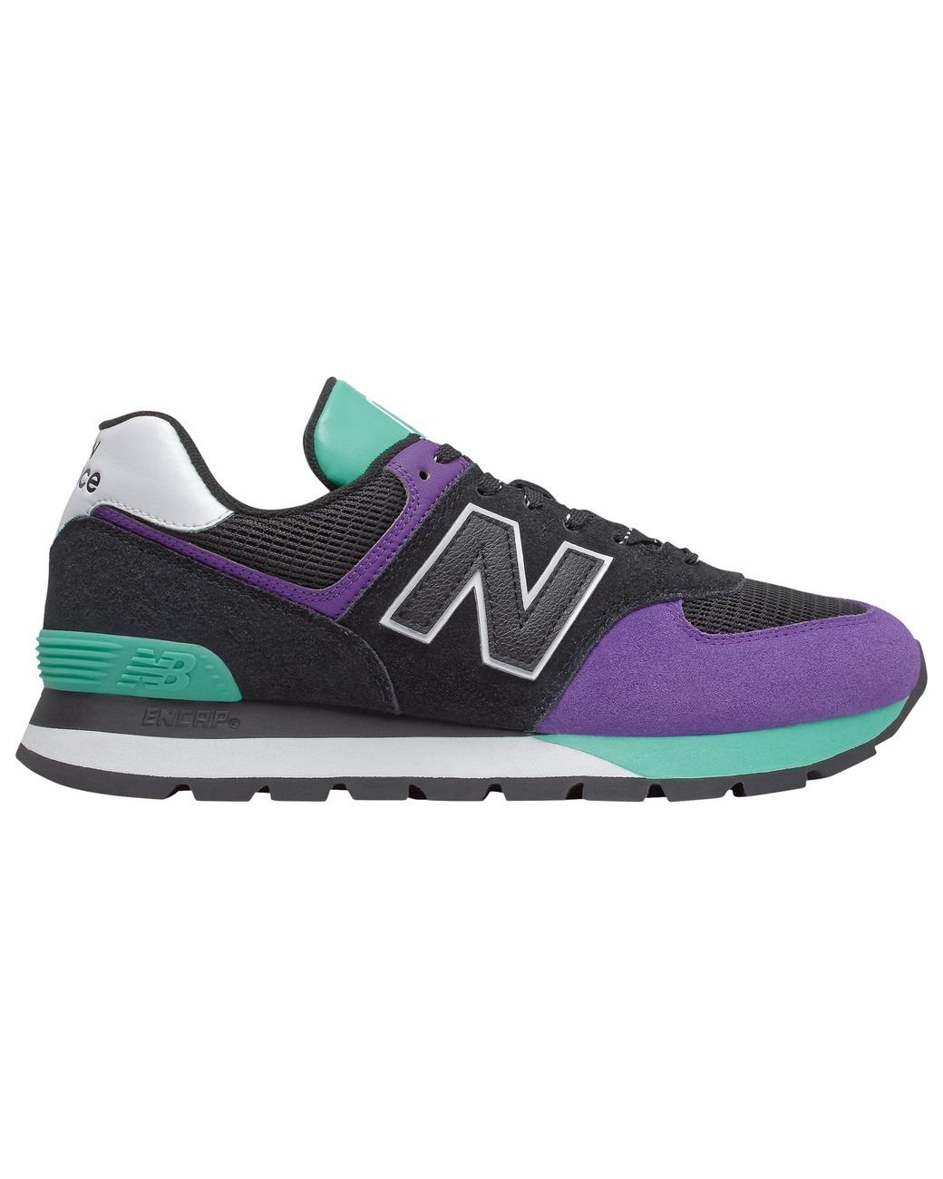 New Balance Suede 574 rugged Running Shoes in Black/Purple/Green