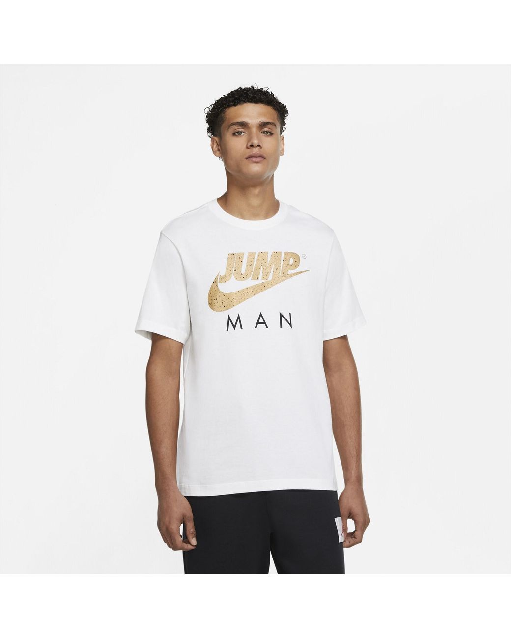 Nike Cotton Jumpman Script T-shirt in White/Metallic Gold/Black (White ...