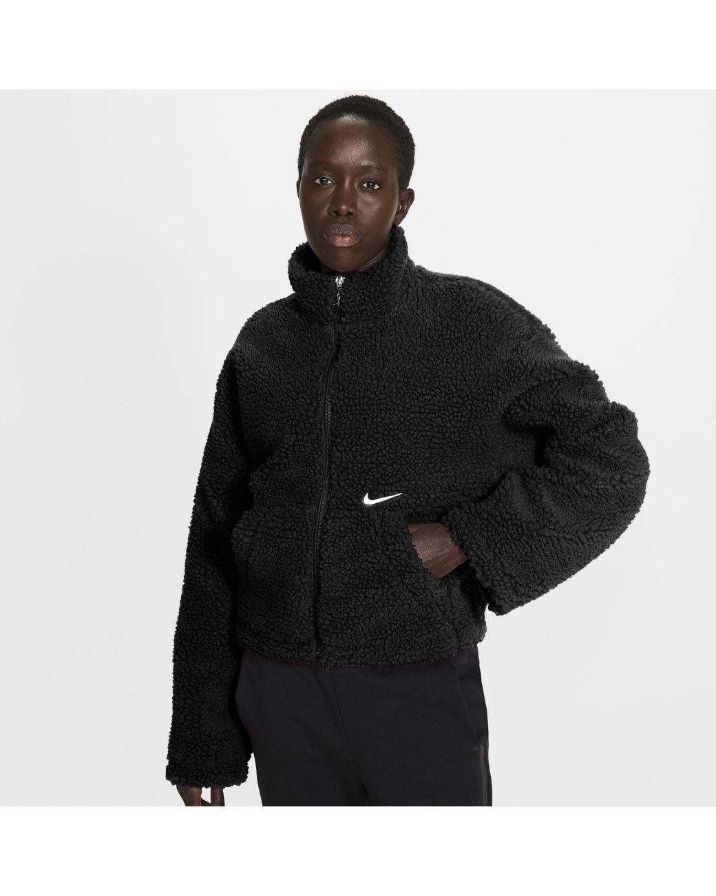 Nike Synthetic Nsw Swoosh Jacket Sherpa in Black/White (Black) - Save ...