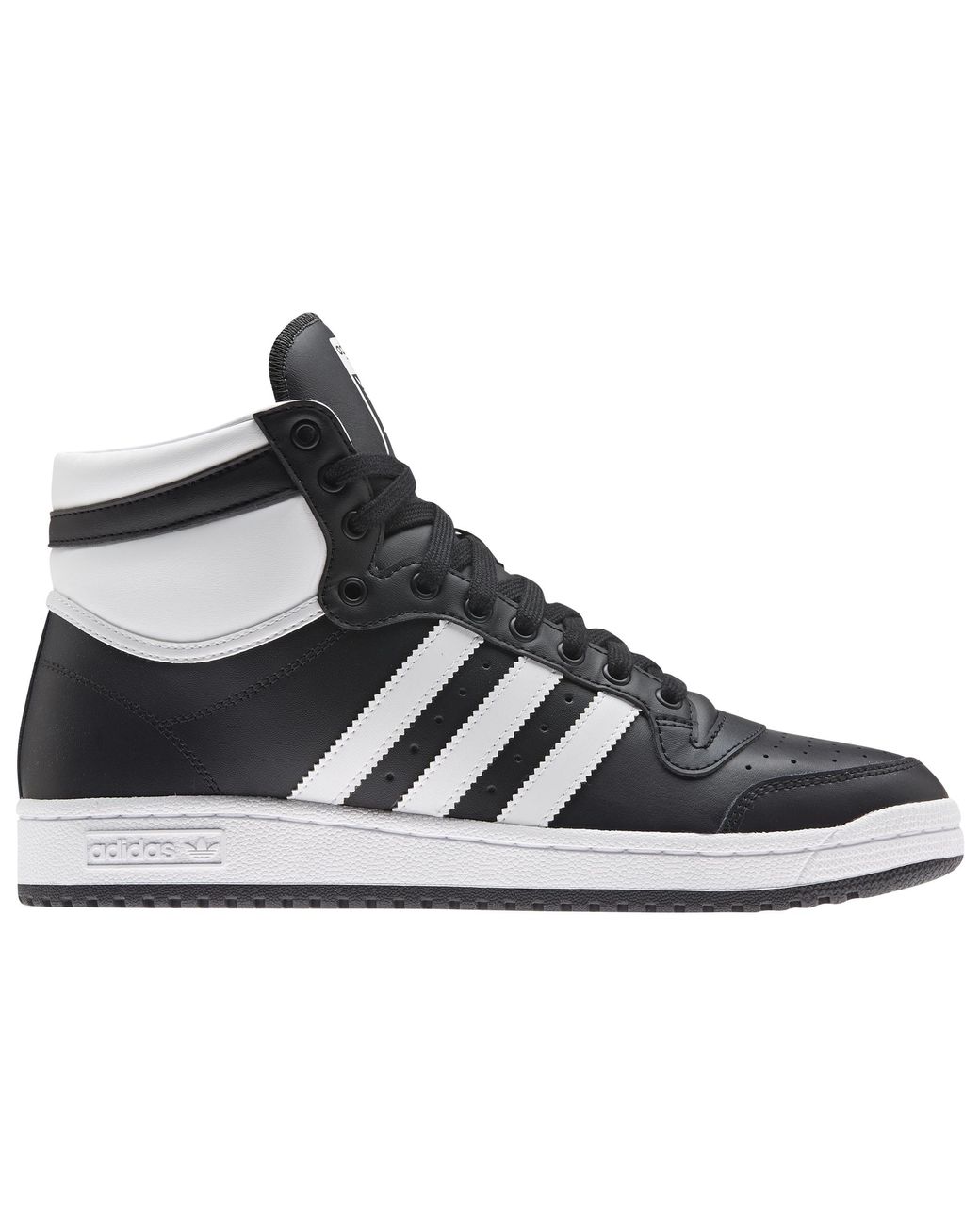 adidas Originals Leather Top Ten Hi Basketball Shoes in Black/White/Chalk White (Black) for