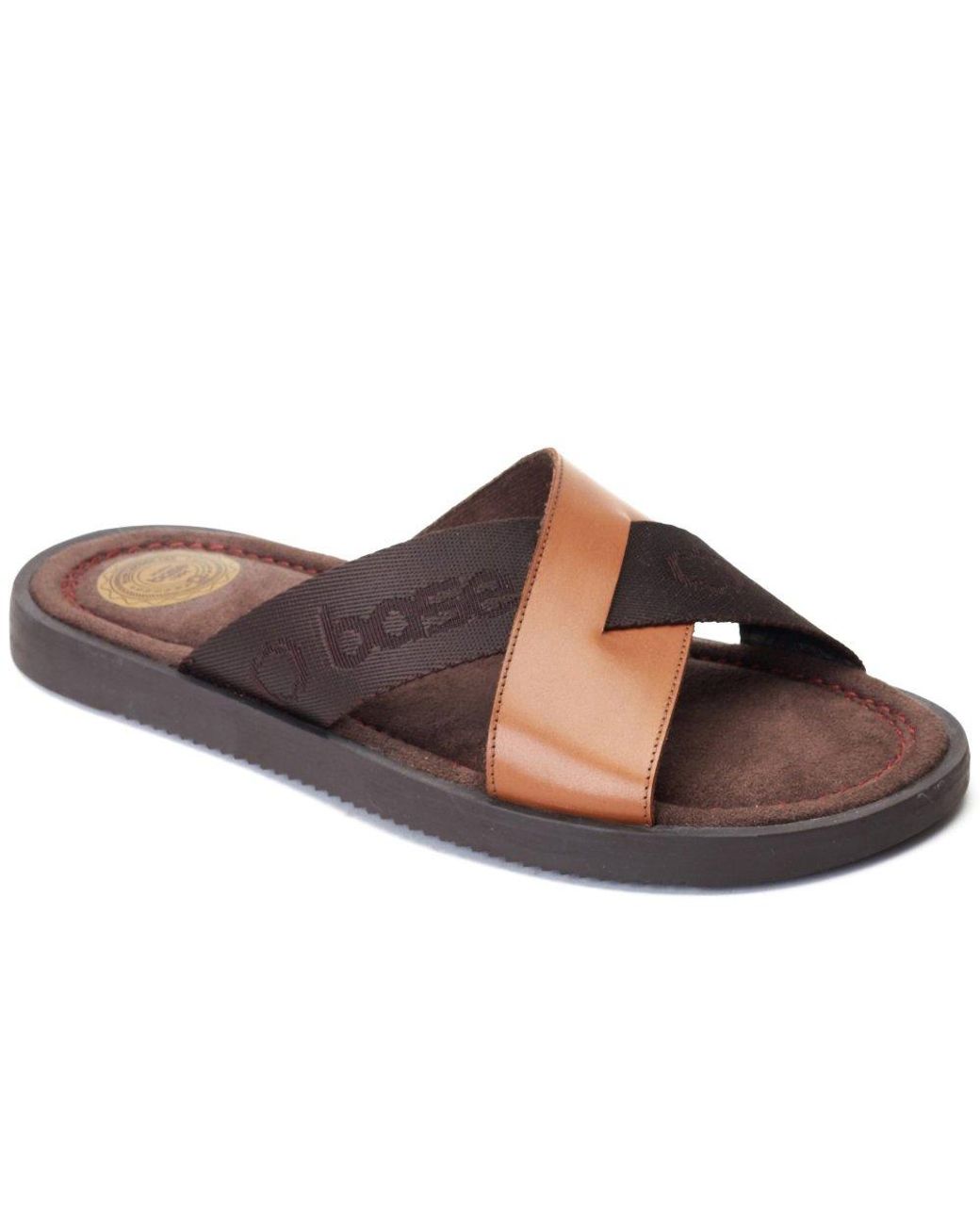 Base London Brown Webb Sliders for men
