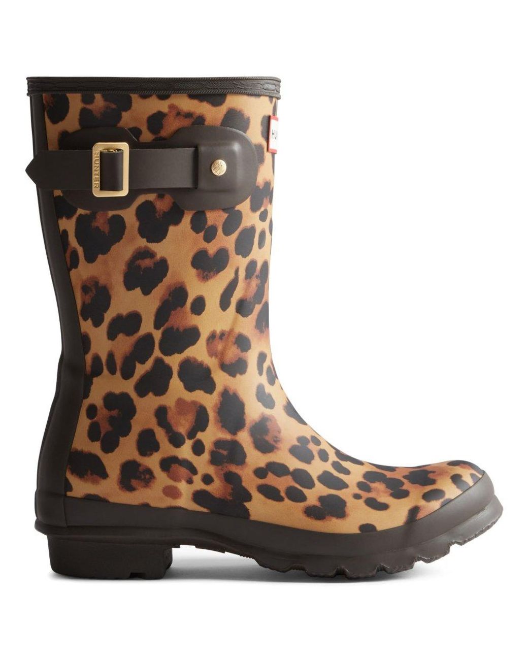 Hunter Brown Original Short Leopard Wellingtons