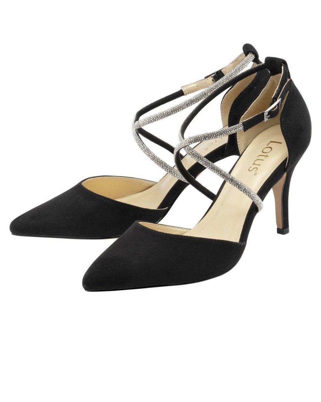 Lotus Black Elissa Strappy Court Shoes