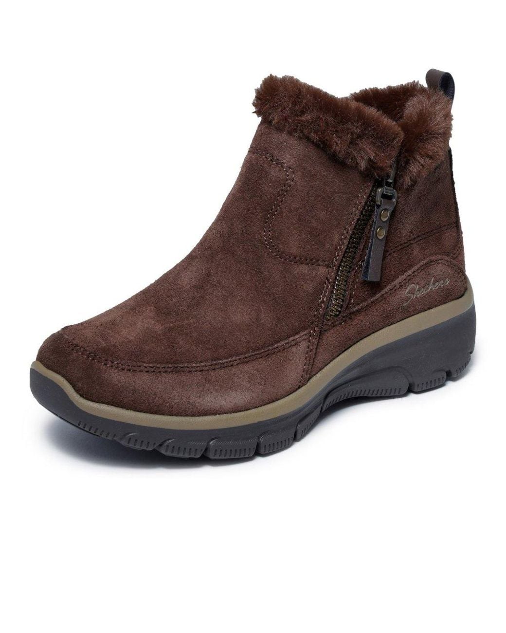 Skechers Brown Easy Going Cool Zip Ankle Boots