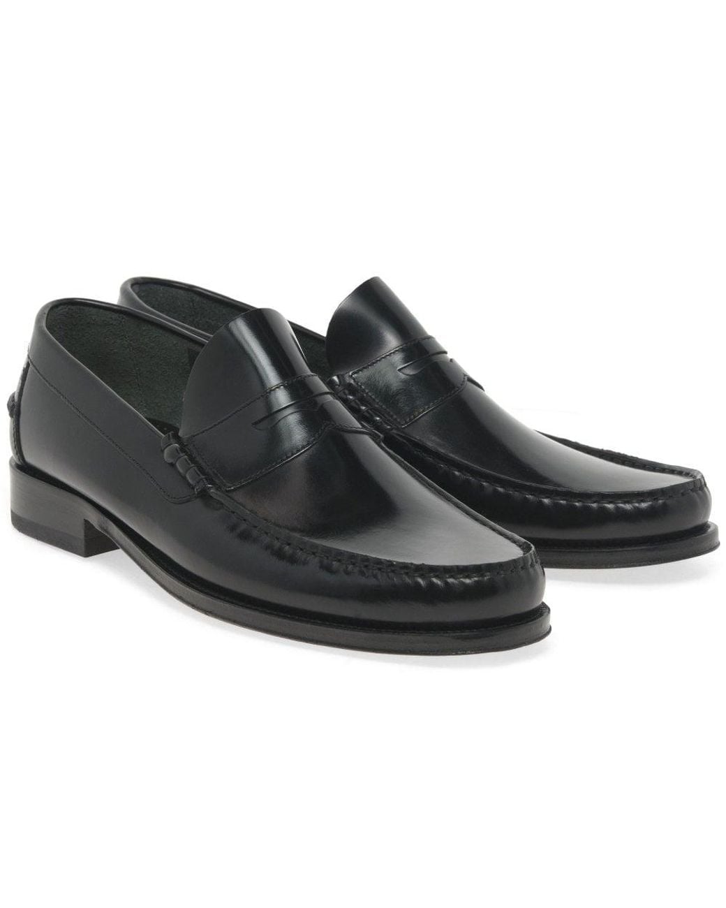 Loake Black Princeton Leather Moccasin Shoes for men