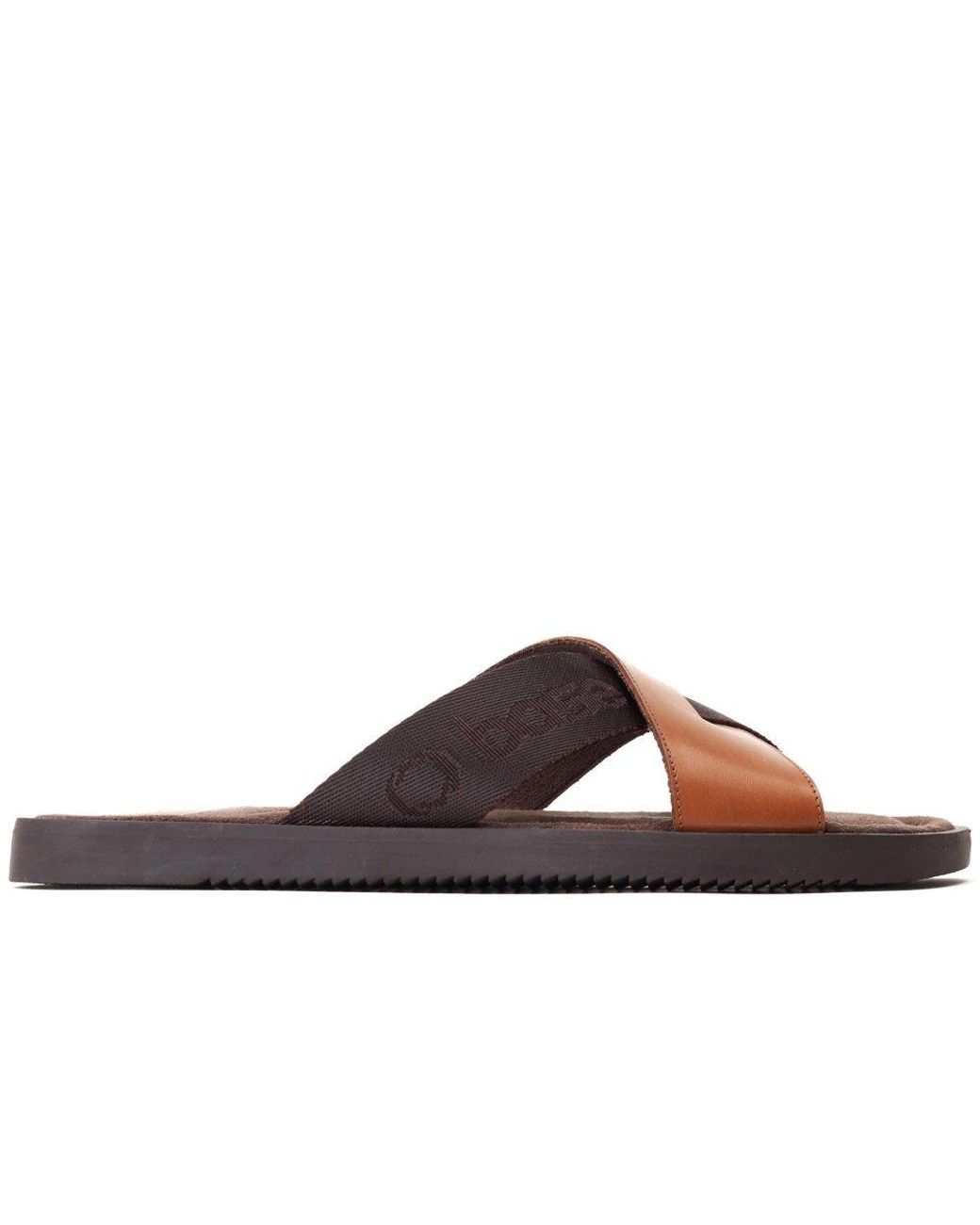 Base London Brown Webb Sliders for men