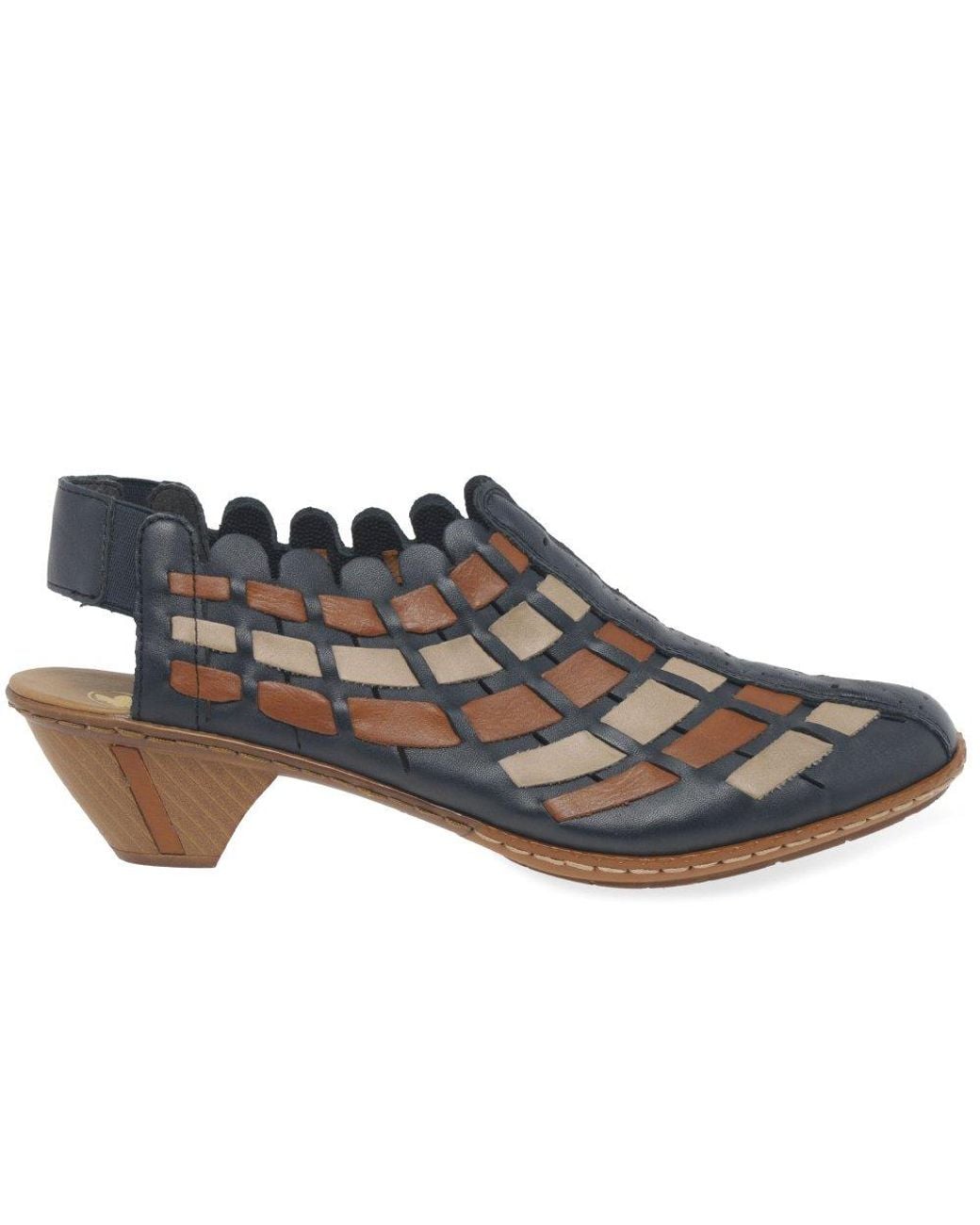 Rieker Blue Sina Leather Woven Heeled Shoes