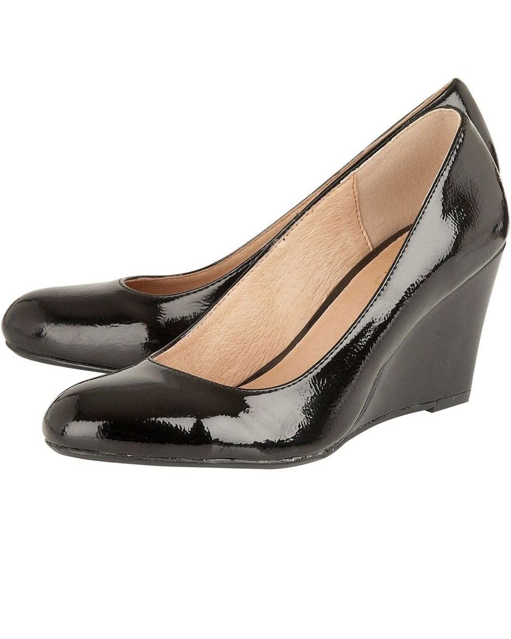 Lotus Cache Patent Wedge Court Shoe in Black | Lyst Canada