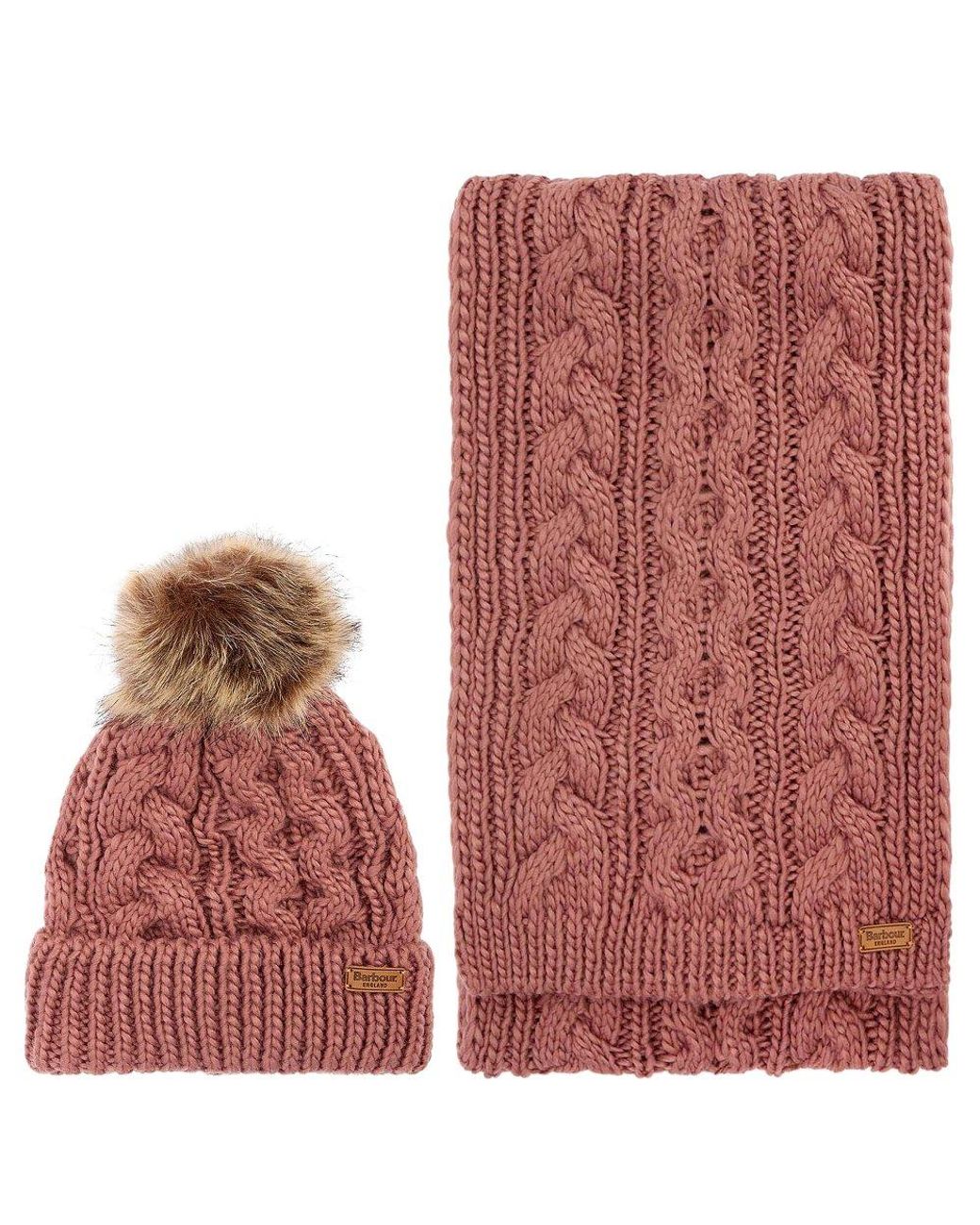 Barbour Red Penshaw Beanie &Amp; Scarf Set