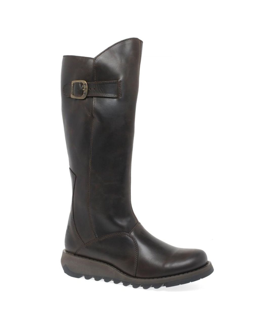 Fly London Brown Mol 2 Low Wedge Buckle Boots