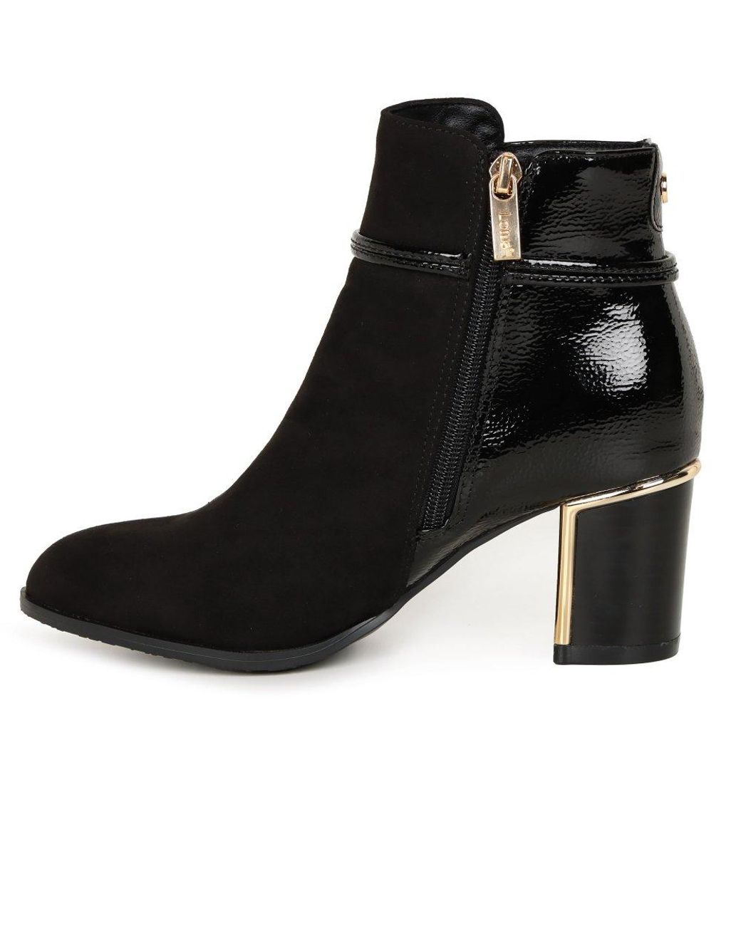 Lotus Black Sleek Leather Ankle Boots