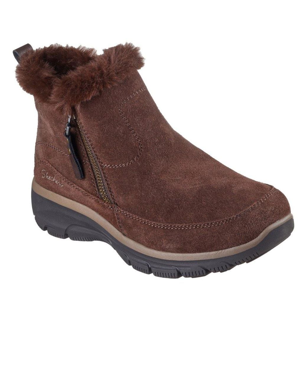 Skechers Brown Easy Going Cool Zip Ankle Boots