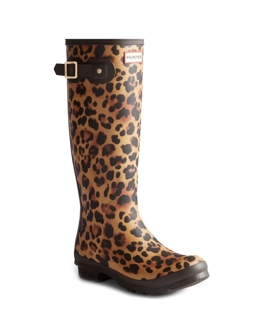 Hunter Brown Original Tall Leopard Wellingtons