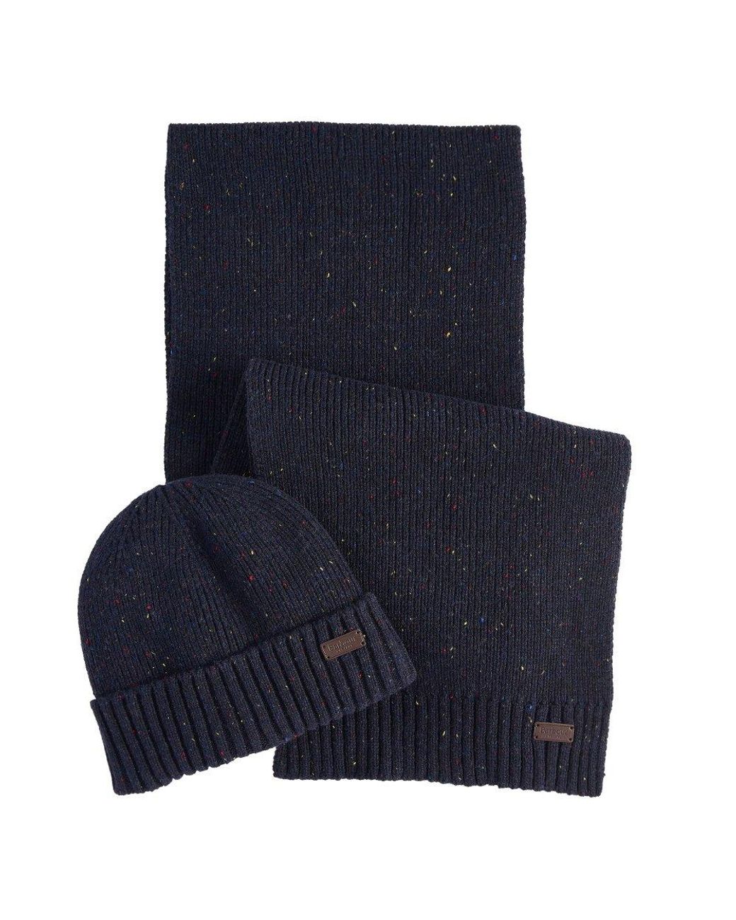 Barbour Blue Carlton Fleck Beanie &Amp; Scarf Set