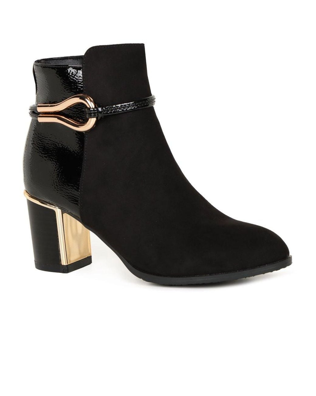 Lotus Black Sleek Leather Ankle Boots